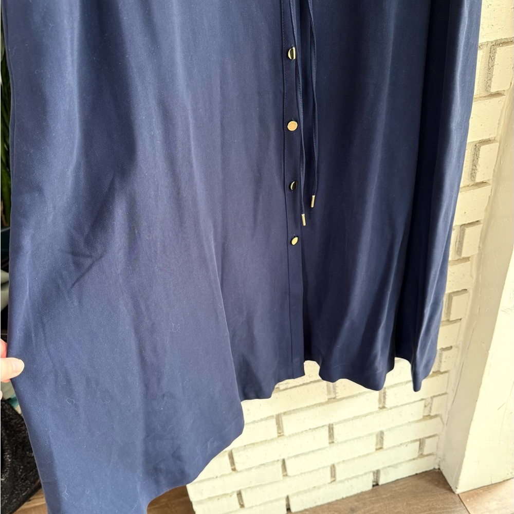 NWT Lands’ End Navy Button Front Midi Dress‎ Tie Waist Puff Sleeve Classic - Picture 6 of 13
